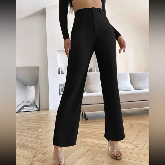 minimalist Solid Straight Leg Pants business casual black - Picture 1 of 13